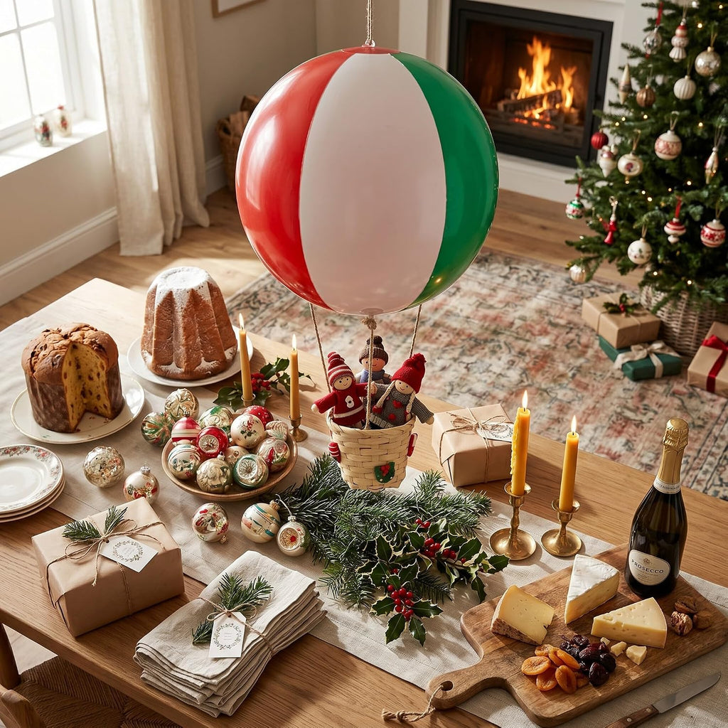 Christmas Hot Air Balloon Basket | PVC Storage Bin, For Dolls Candies, Lightweight, With Hemp Rope