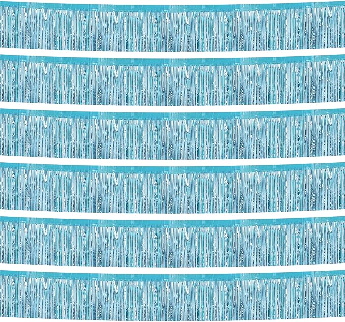 6 Pack 10 Feet Foil Fringe Garland Metallic Tinsel Streamers Banner Wall Hanging Curtain Backdrop Banner for Parade Floats, Thanksgiving, Christmas, Birthday, Halloween Party Decorations(Light Blue)