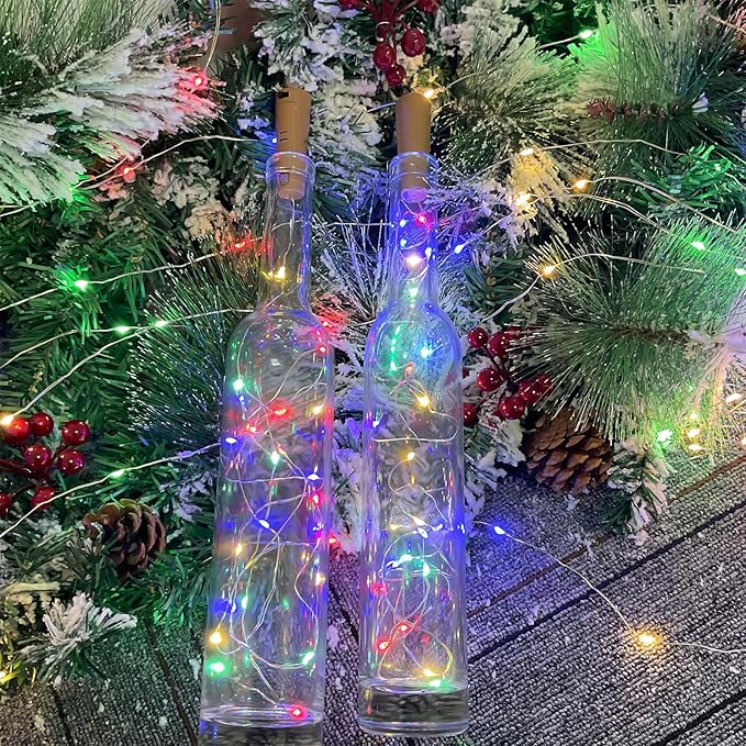 Dual Battery Pack LED Bottle Lights, 6.6ft 20led Double The Lighting Time, for Indoor and Outdoor use, for Christmas,(6 Pack, Multicolour（Dual Battery Pack）)