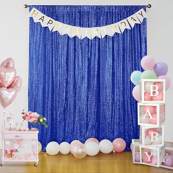 Sugargirl Navy Blue Sequin Backdrop Curtain 4 Panels 2FTx8FT Glitter Navy Blue Background Drapes Sparkle Photography Backdrop for Party Wedding Birthday Wall Decoration