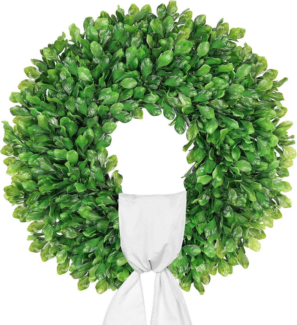 vlorart 24 inch faux round boxwood wreath, weatherproof, main product view