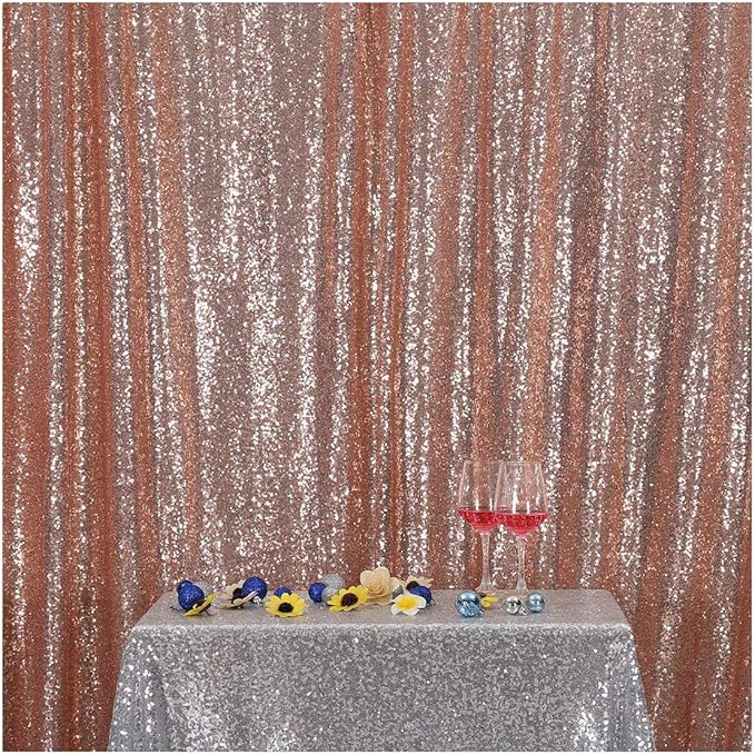 Poise3EHome 7FT x 7FT Rose Gold Sequin Photography Backdrop Curtain for Party Decoration, Rose Gold