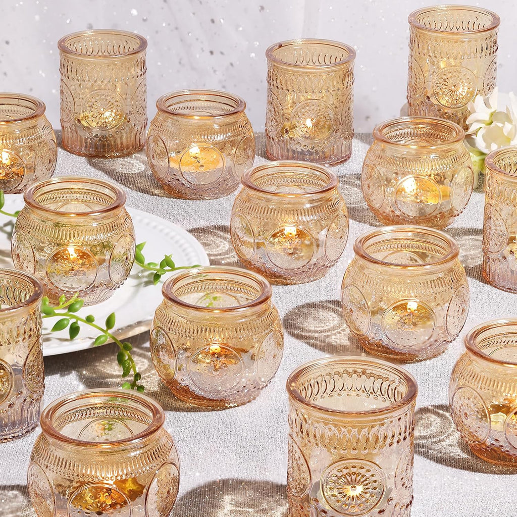 12pcs Assorted Gold Candle Holders, Votive Candle Holders, Glass Tea Lights Candle Holder for Christmas Decorations, Wedding Decorations, Vintage Boho Home Tea Party Decor,