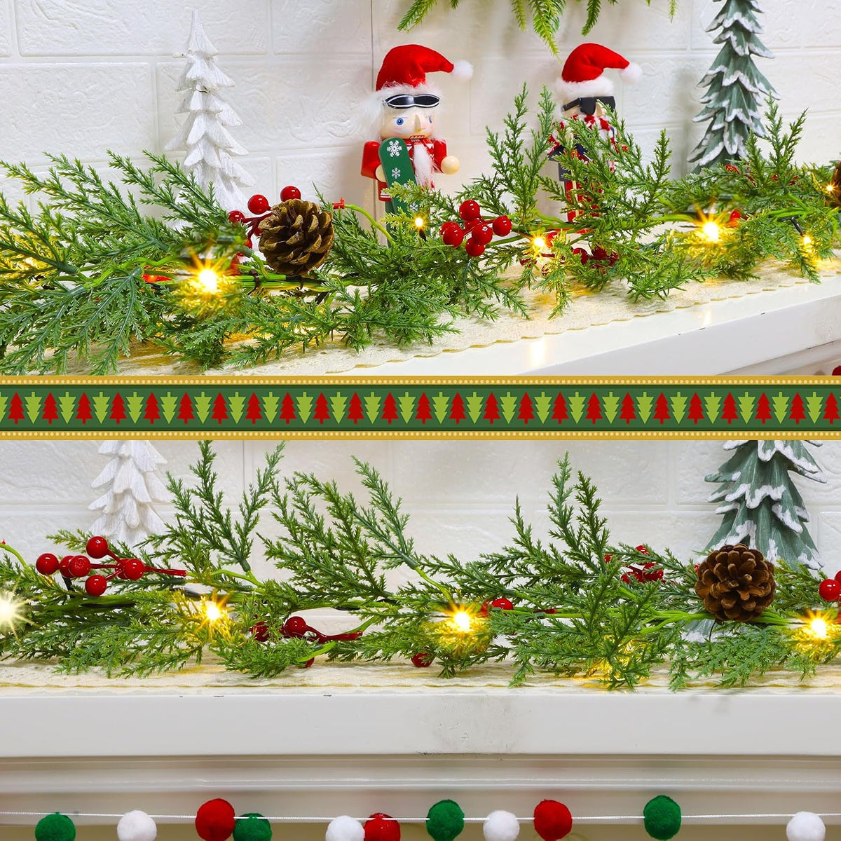 lulu home 9ft pre-lit christmas garland, 30 leds on a desk or shelf