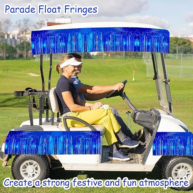 4 Pack 10 Feet Glitter Royal Blue Parade Float Decorations for Trailer Car, Glitter Foil Fringe Metallic Tinsel Streamers Banner Garland for Graduation Weeding Homecoming Birthday Party(Glitter-Blue)