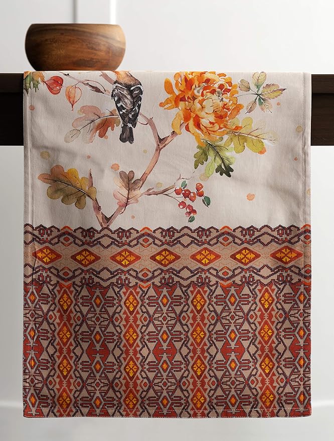 Maison d' Hermine Table Runner 100% Cotton Double Layer Table Runners 72 inches Long for Thanksgiving Christmas Decorations Home Kitchen Dining Party Wedding (Kelim - Prairie, 14.5" x 72")