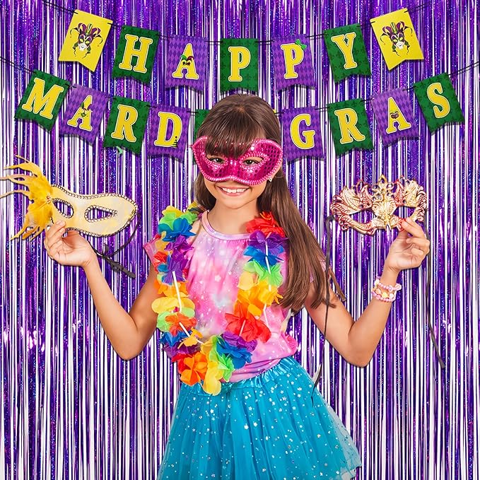 Purple Tinsel Curtain Party Backdrop - GREATRIL Foil Fringe Curtain Party Photo Booth Streamers for Hunters Mermaid Themed Decorations - 1m x 2.5m - Pack of 2