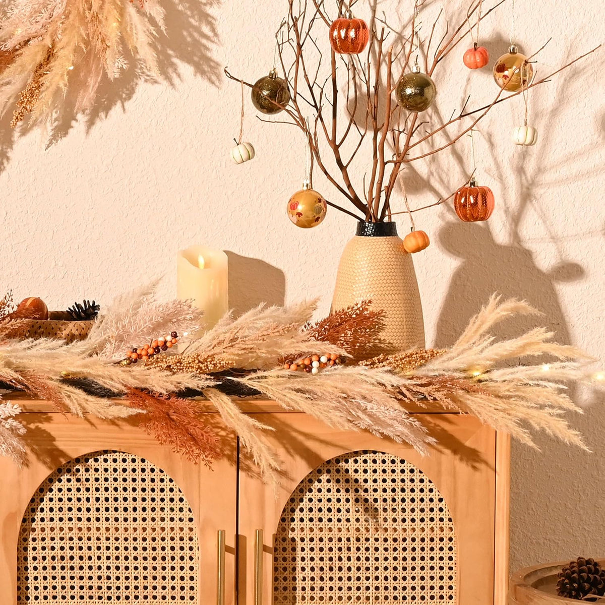 decorbyhannah 6ft neutral fall pampas grass garland for, front angle view