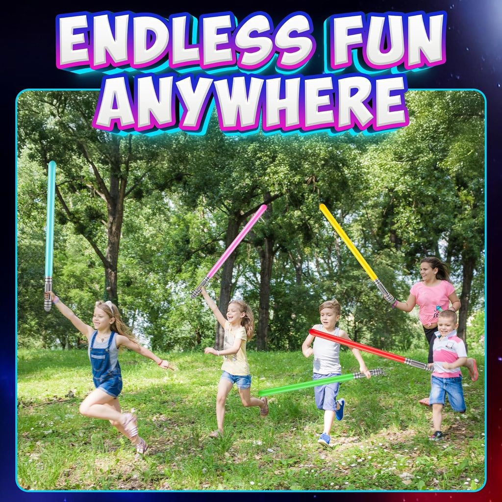 Bedwina Inflatable Saber Swords for Kids - (Pack of 12) 35-inch Neon Color Blow-Up Toy Saber Swords, Party Favors, Goodie Bags, Star Galaxy Theme Birthdays & Prize Toys