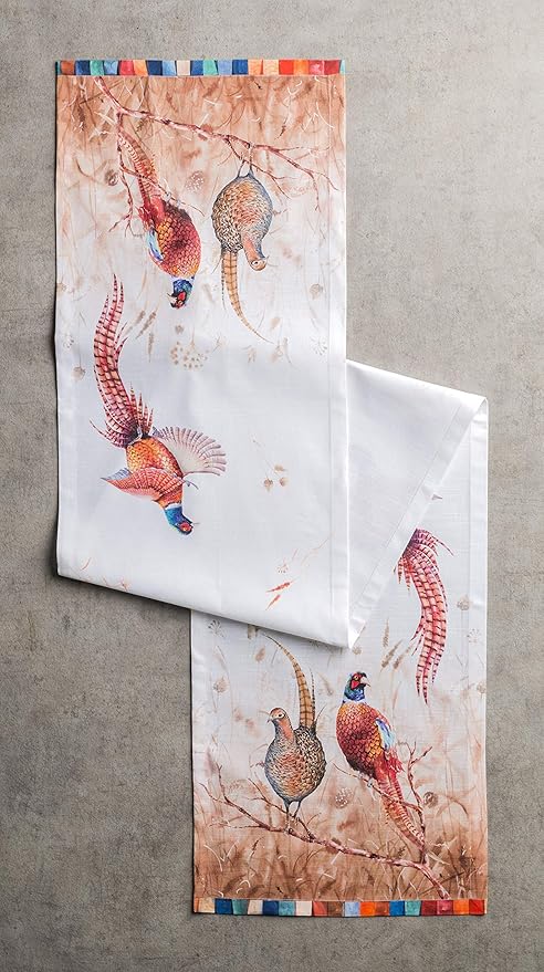 Maison d' Hermine Table Runner 100% Cotton Single Layer Table Runners 90 inches Long Decorative for Home Kitchen Dining Party Baby Shower Wedding Bridal Shower (Faisan D'Automne, 14.50" x 90")