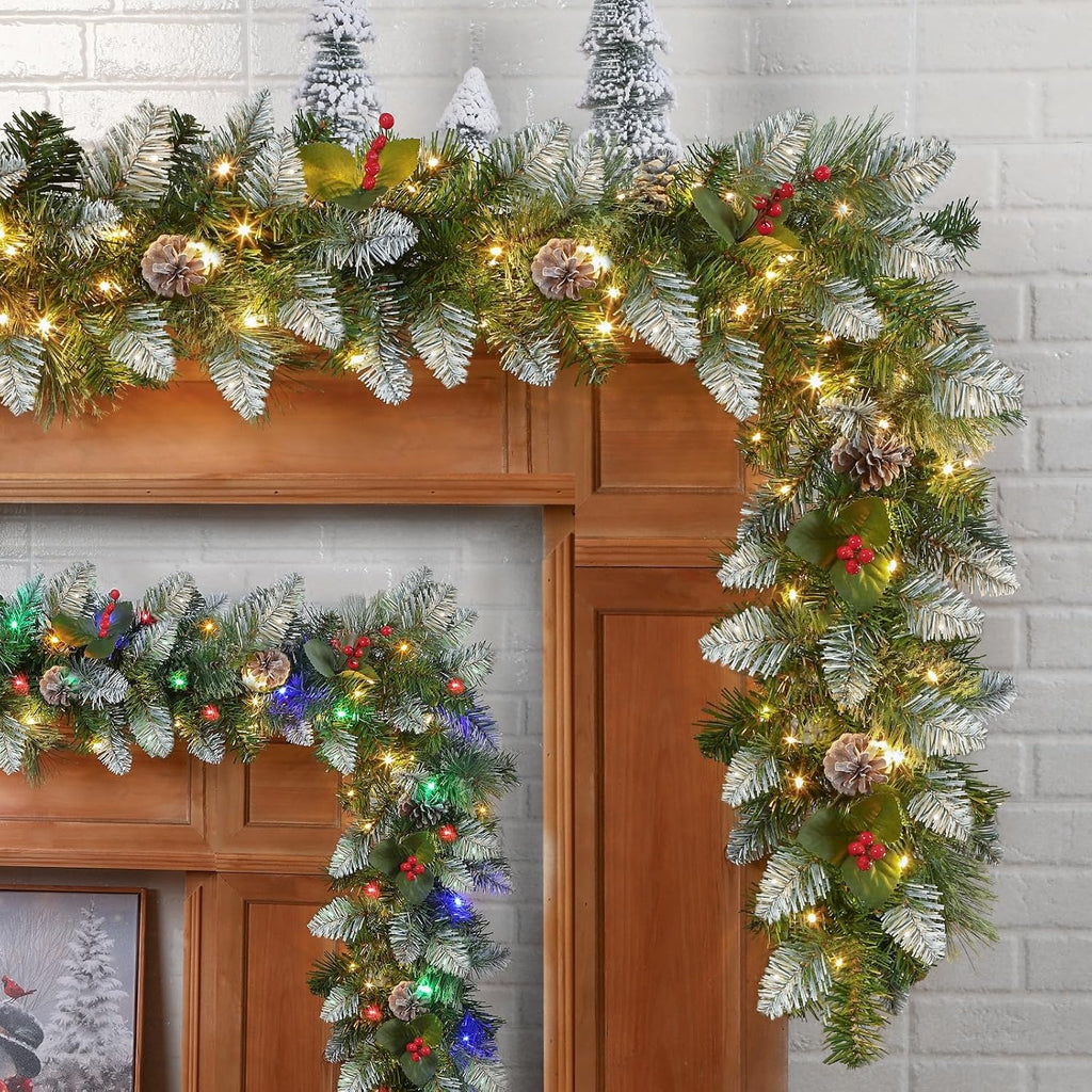 shareconn 2pcs 9ft prelit artificial christmas garland with shown in use