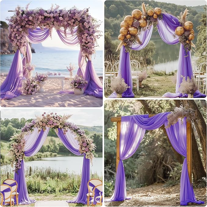 Wedding Arch Draping Fabric 1 Panel 28.7" x 20FT Lavender Purple Sheer Chiffon Backdrop Drapes for Wedding Ceremony Birthday Party Bridal Shower Outdoor Decoration