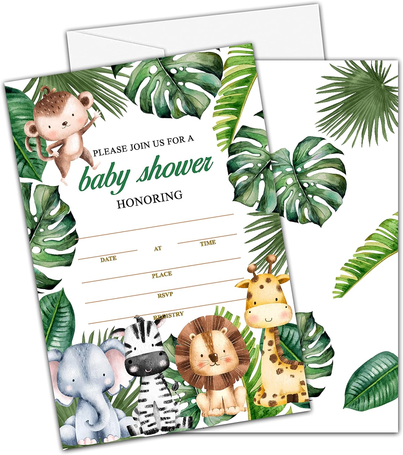 25 Safari Animals Baby Shower Invitation Cards With Envelopes (4" x 6"), Woodland Baby Gender Reveal Party Invites For Adults Kids - Gender Neutral Baby Shower Party Decorations Supplies(YQK-B25)