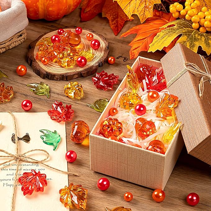 120Pcs Fall Vase Filler, Thanksgiving Faux Pearls for Vase Filler for Vases for Thanksgiving Halloween Fall Table Centerpieces