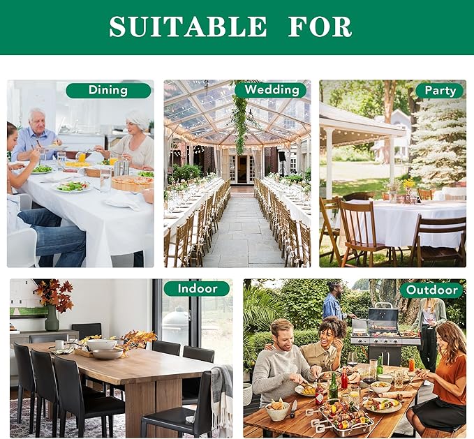 Biscaynebay Textured Fabric Tablecloths 70x108 Inches Rectangular, White Water Resistant Tablecloths for Dining, Kitchen, Wedding and Parties etc. Machine Washable