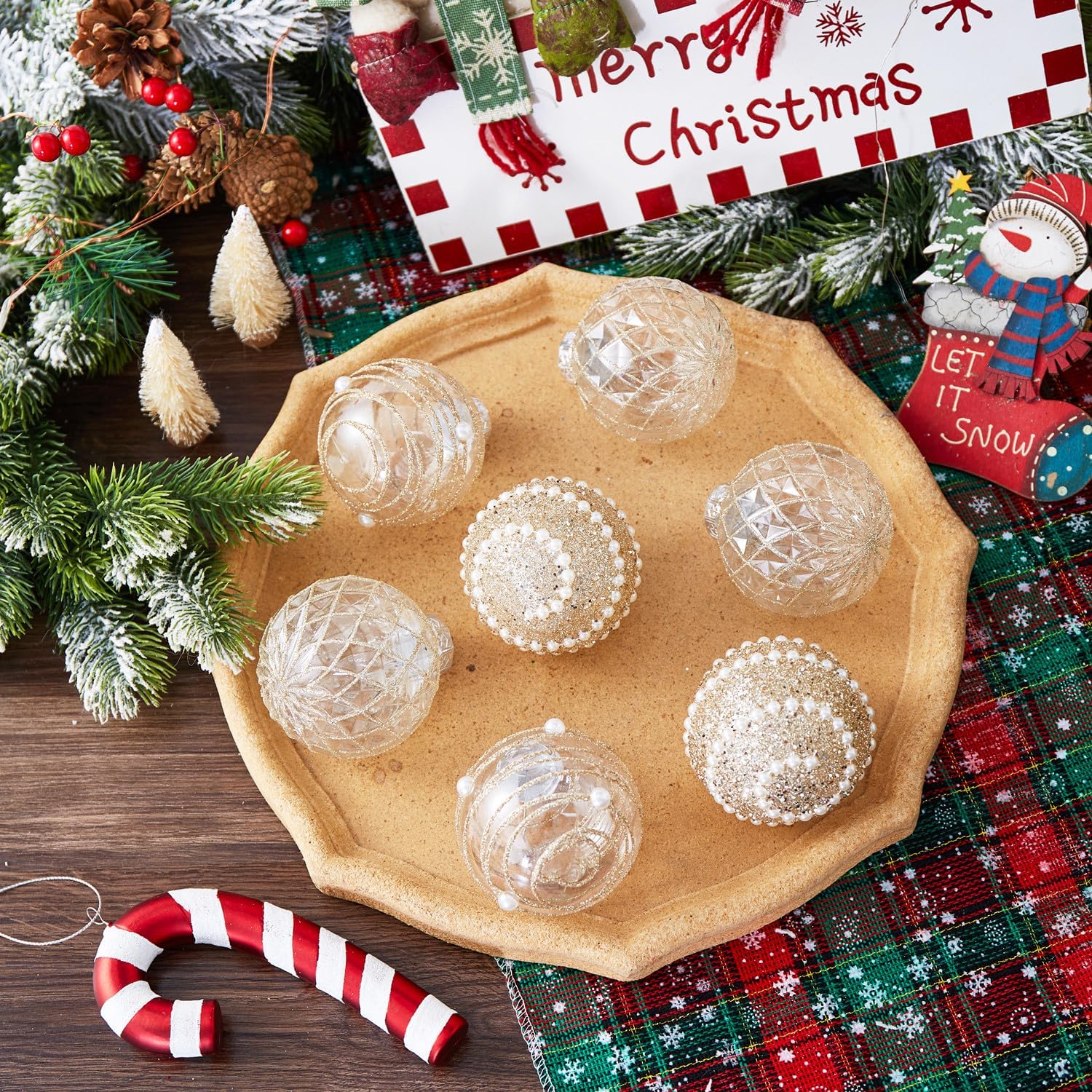 12CT Christmas Ball Ornaments Champagne Shatterproof Clear Large Plastic Christmas Tree Decoration, Delicate Hanging Ornaments for Xmas Party, Wedding, Holiday and Home Décor(70mm/2.76")