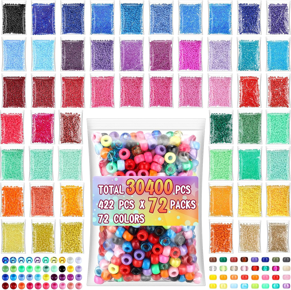 huquary 30400 pcs pony beads bulk, 72 colors shown in use
