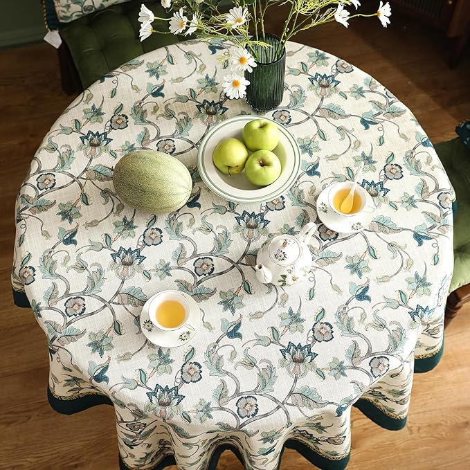 patdrea Designer Linen Table Cloth for Round Table,Durable Breathable Anti-Wrinkle Floral Tablecloth,Fall Decorative Cover for Kitchen Dining,Christmas,Thanksgiving,Party,Diameter 67"-Noah