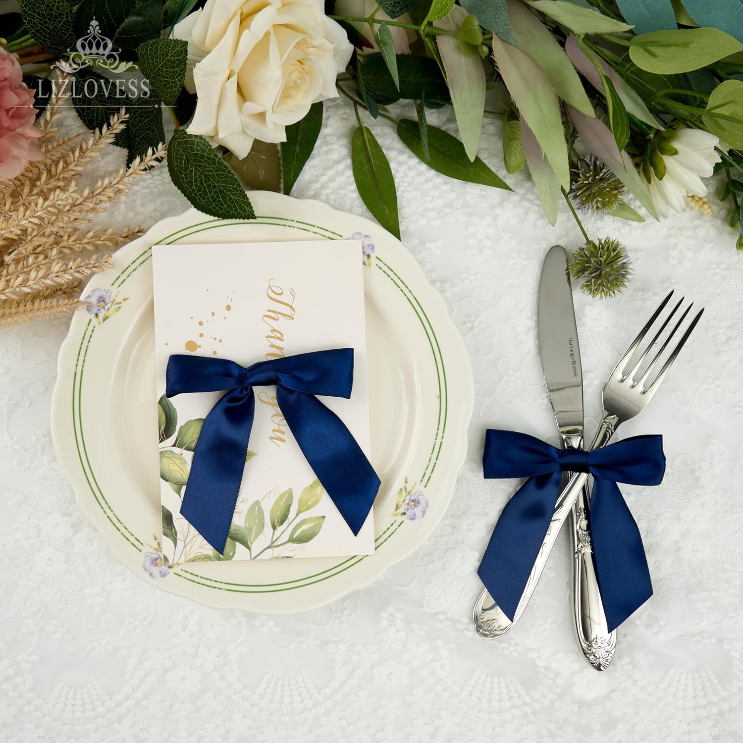 Blue Twist Tie Bows for Treat Bags 3.5" Pre-Tied Blue Bows Navy Satin Ribbon Bows for Gift Wrapping Premade Bows for Crafts, Party Favors, Wedding, Baby Shower Decorations (50 Pack)