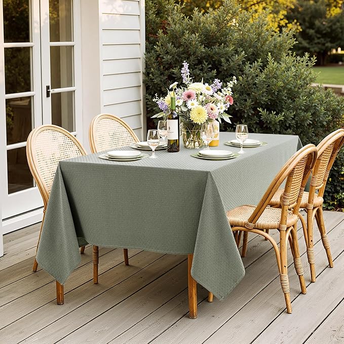MIULEE Olive Green Linen Cottton Table Cloth Rectangle Tablecloth Waterproof Spillproof Cross-Star Textured Table Cltoth Decorative Farmhouse Style for Dining Party Weddings 60x120 Inch