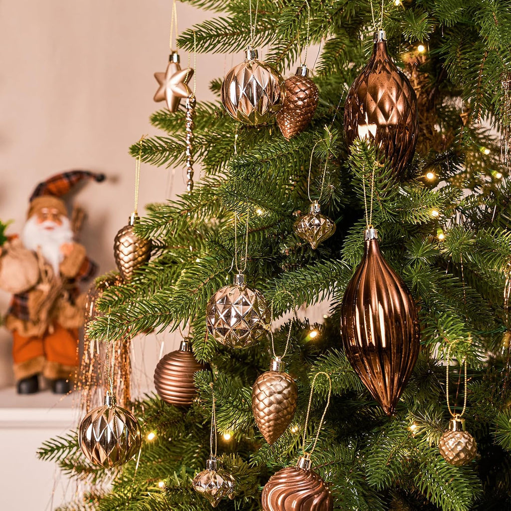 JORNOY 128-Pack Christmas Tree Ornaments Set, Classic Shatterproof Christmas Ball Ornaments Decorations - Plastic Hanging Baubles Bulk Decorative for Xmas Tree Decor Holiday Party, Brown