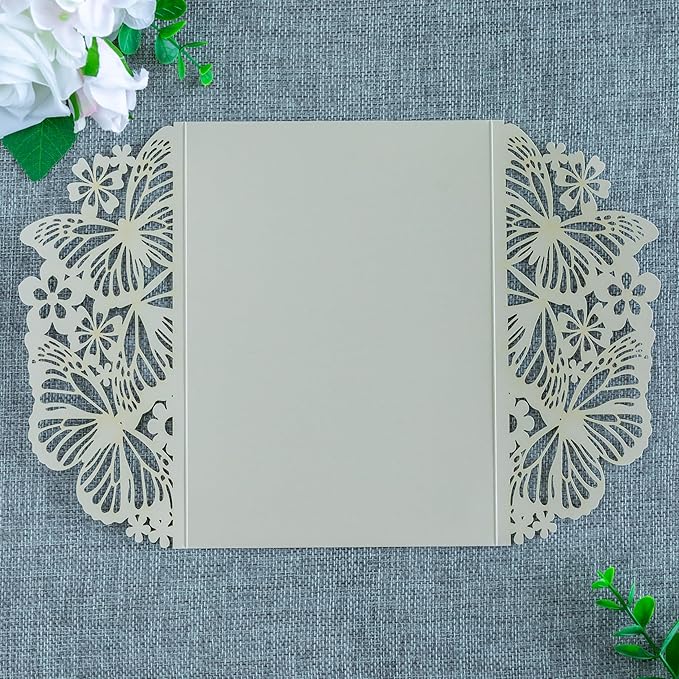 20 PCS 5.12x7.2 Butterfly Quinceanera Invitation, Laser Cut Wedding Invitation Cards with Envelopes for XV Anos Bridal Shower Baby Shower Invite (Shinny Champagne)