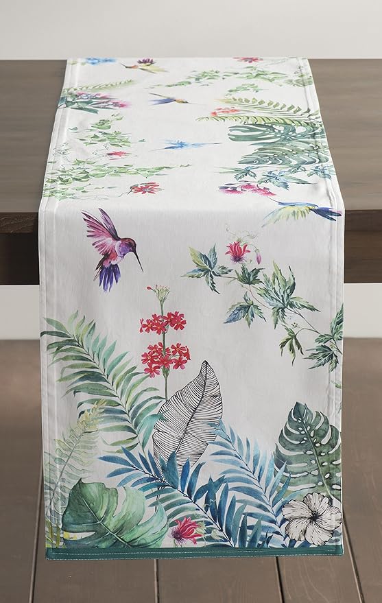 Maison d' Hermine Table Runner 100% Cotton Single Layer Table Runners 72 inches Long Decorative for Home Kitchen Dining Party Baby Shower Wedding Bridal Shower Spring Summer (Tropiques, 14.50" x 72")