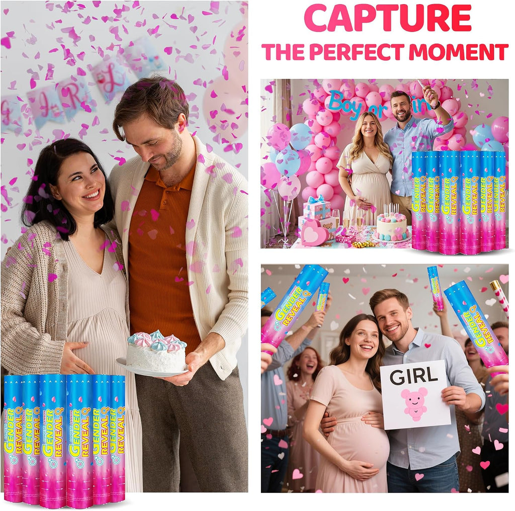 Gender Reveal Confetti Cannons Party Poppers – Gender Reveal Cannon Kit with Heart-Shaped Confetti – Easy Twist Shooters for Baby Reveal Party Decorations (Pink Confetti Cannon)