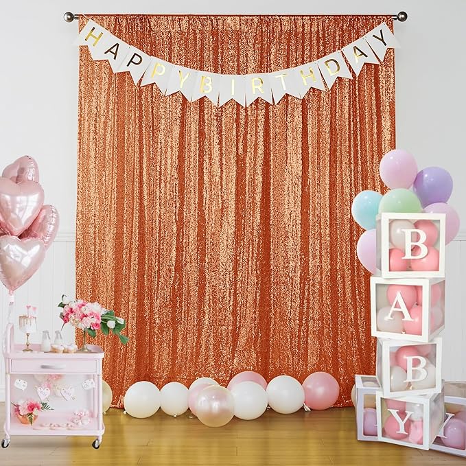 Sugargirl Orange Sequin Backdrop Curtain 4 Panels 2FTx8FT Glitter Orange Background Drapes Sparkle Photography Backdrop for Party Wedding Birthday Wall Decoration