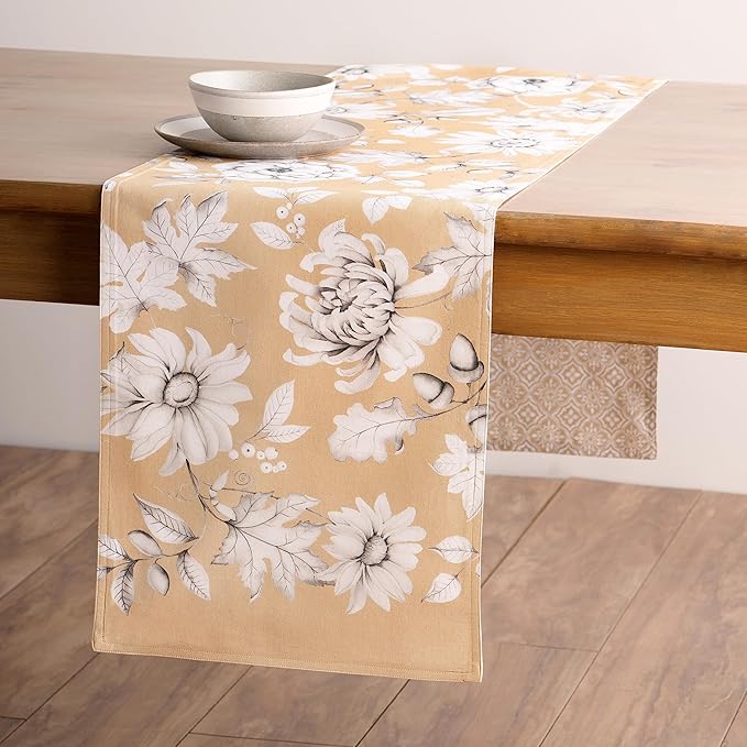 Maison d' Hermine Table Runner 100% Cotton Double Layer Table Runners 72 inches Long for Thanksgiving Christmas Decorations Home Kitchen Dining Party Wedding (Pretty Autumn, 14.5" x 72")