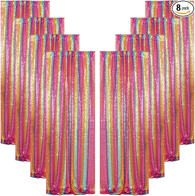 ShinyBeauty Rainbow Backdrop 2FTx8FT Sequin Curtains 8 Panels Photo Backdrops Colorful Curtain Shimmer Background Sparkly Fabric Drapery for Party,Studio,PHOTOBOOTH