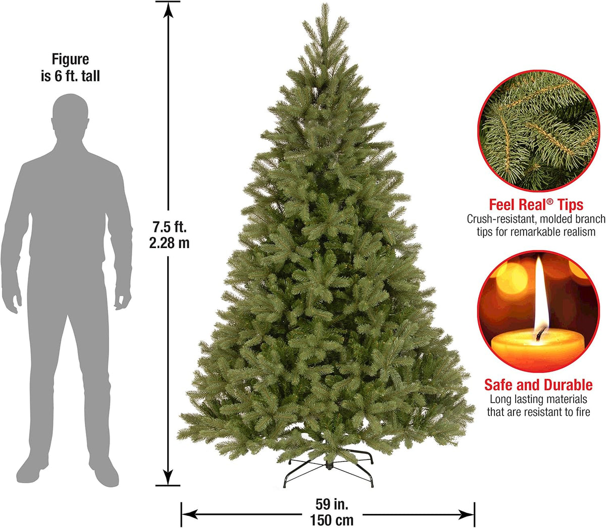national tree company 7.5ft unlit downswept douglas fir showing dimensions