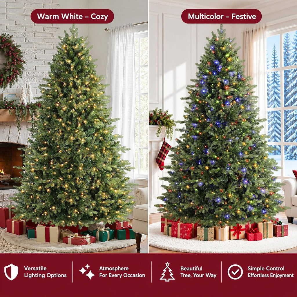 alupssuc 7ft prelit artificial full hinged christmas tree, close-up detail