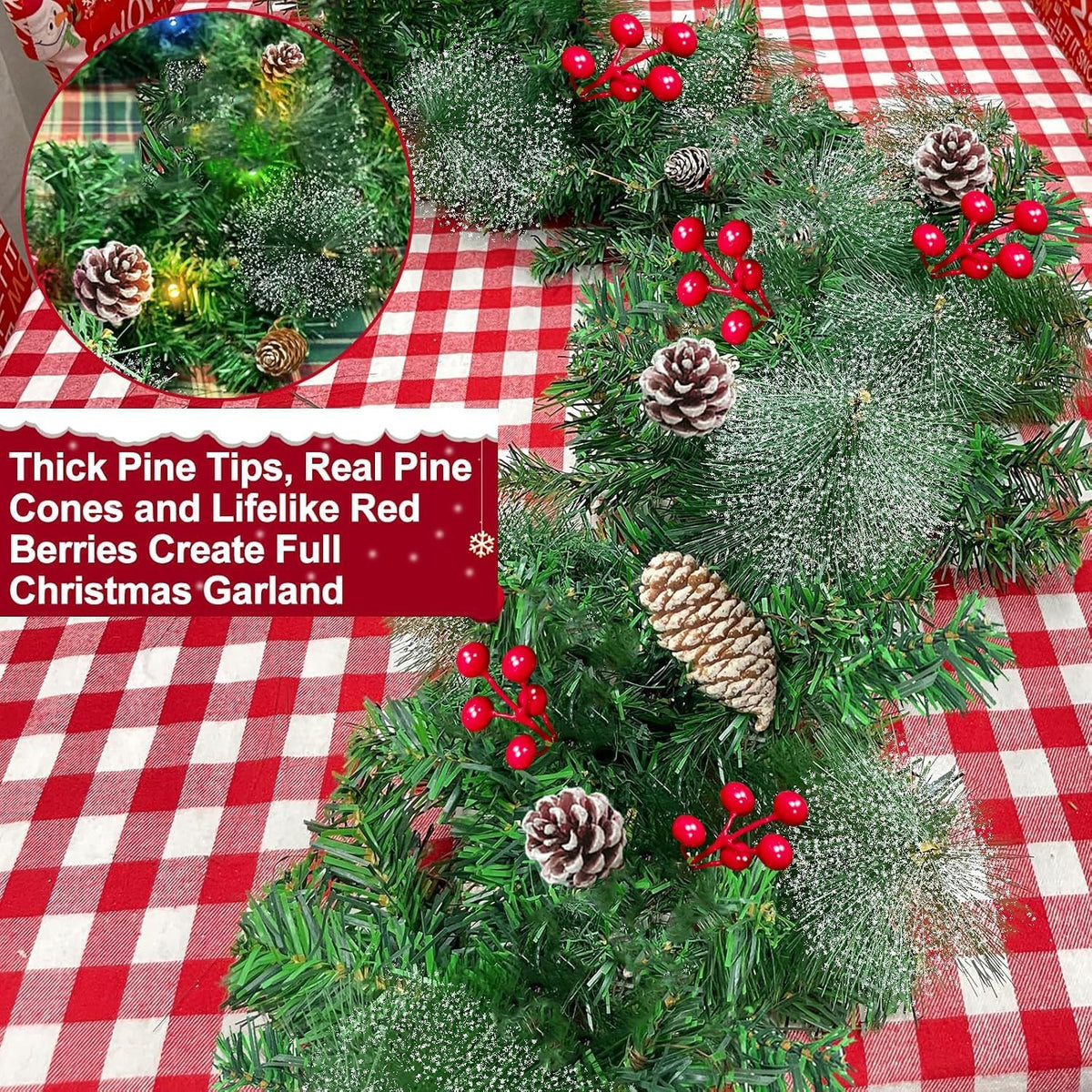 remote control&super long&8 modes-18ft prelit snowy bristle pine showing dimensions
