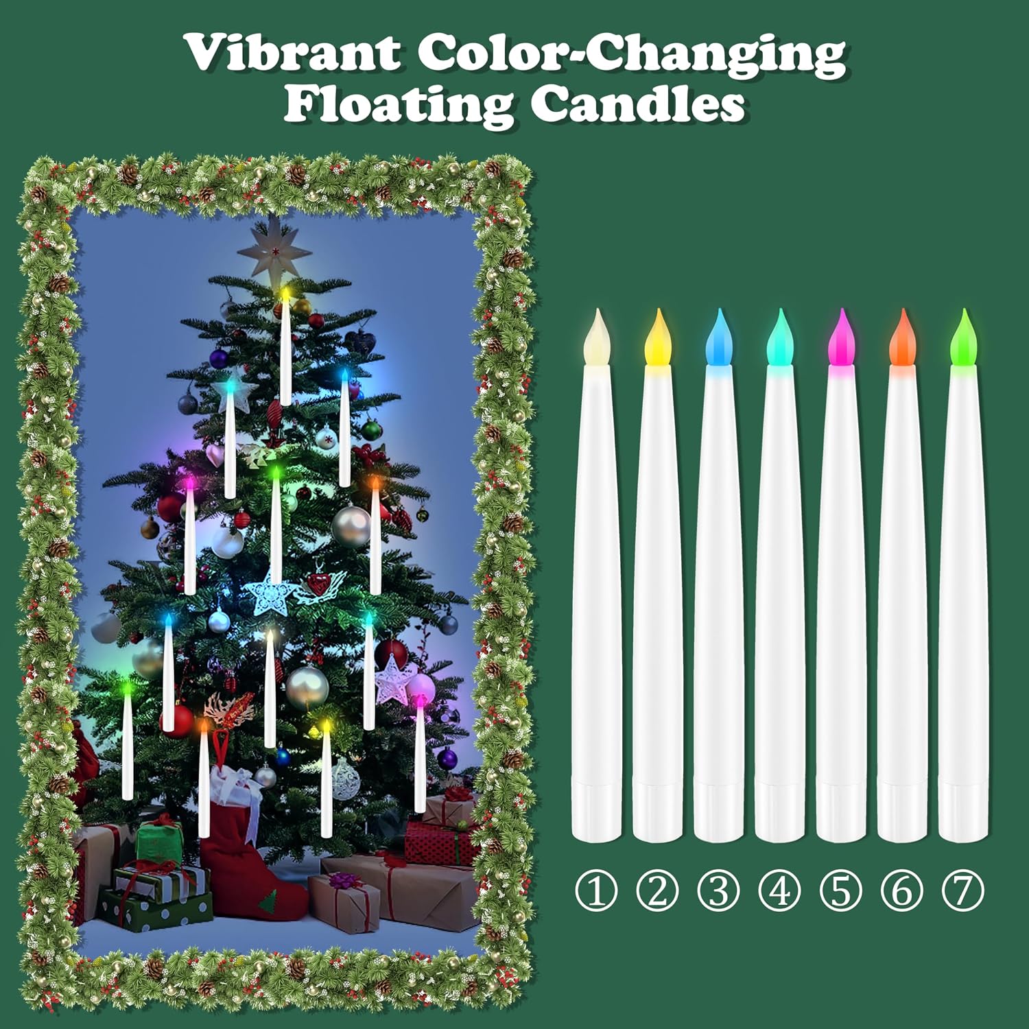 Color Changing Floating Candles with Magic Wand Remote, Holiday Decorations Magical Hanging Candles, 12Pcs Flameless Taper Candle with Multi-Color Battery Operated Window Candles for Party Theme Decor