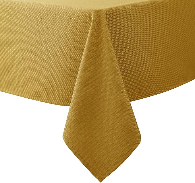 Biscaynebay Textured Fabric Rectangle Christmas Tablecloths 70x120 Inch, Gold Water Resistant Tablecloths for Dining, Kitchen, Wedding, Parties etc. Machine Washable