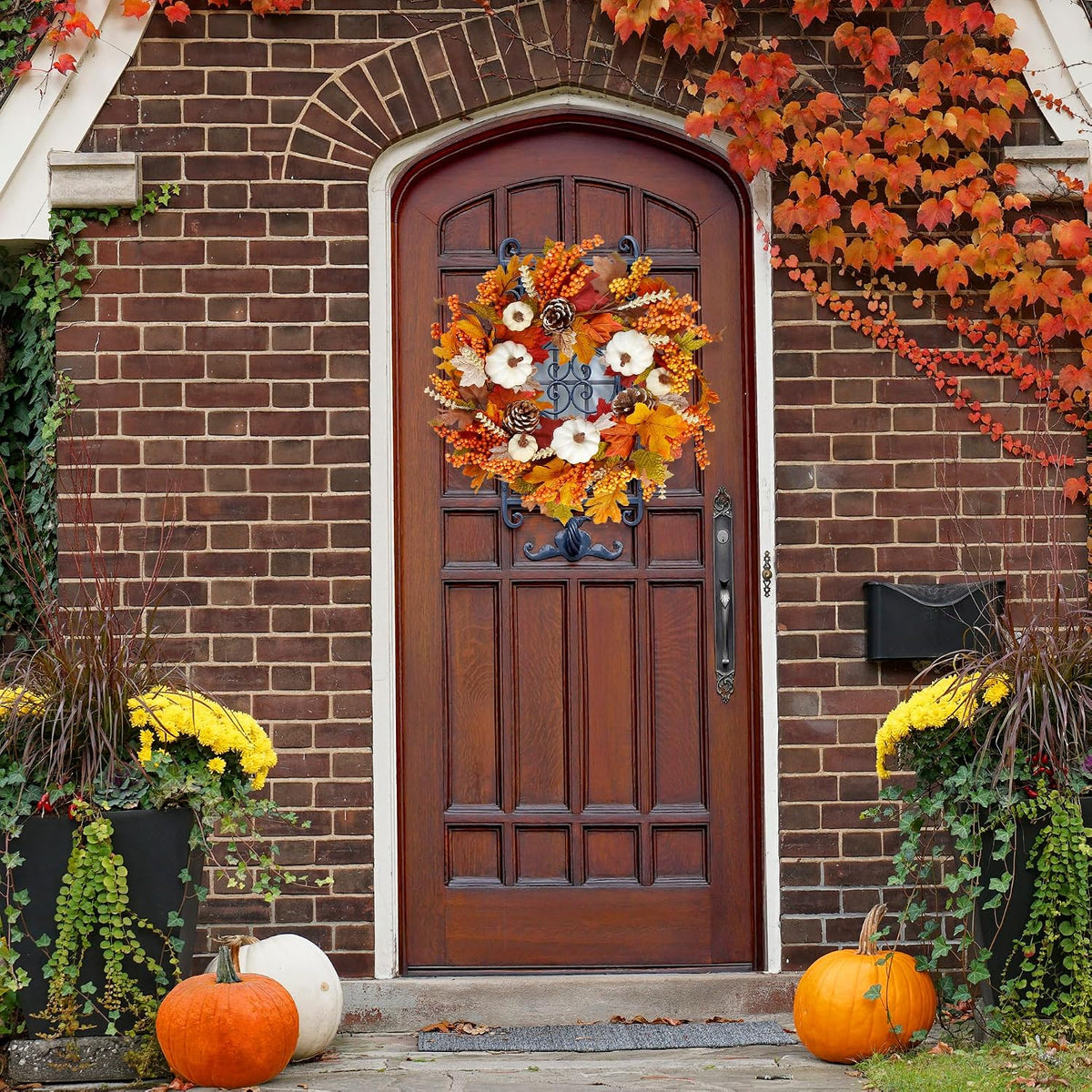Sggvecsy Fall Wreath 20’’ Autumn Front Door Wreath Harvest Wreath with White ...