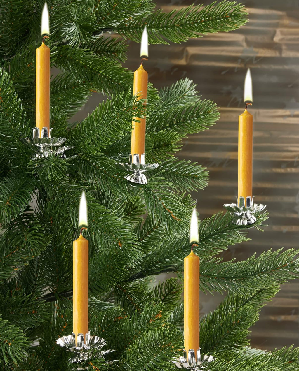Eika Premium 100% Beeswax Tree Candles - Pack of 40 Honey Colored Natural Christmas Wax Candles for Pyramids, Carousels & Chimes - Made in Europe