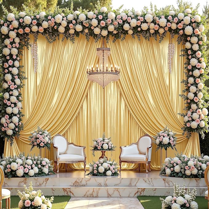 40x10 ft Wrinkle Free Gold Sequin Backdrop Curtain for Parties,Thick Not Fall Glitter Wedding Backdrop Drapes,8 Panels 5x10ft Shimmer Photo Wall Back Drop Cloth for Graduation Photography Background
