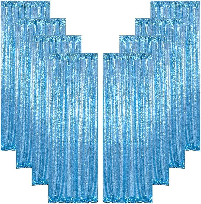 ShinyBeauty Baby Blue Backdrop Curtains 2FTx8FT 8 Pieces Sequin Photo Backdrops Baby Shower Backgrounds Light Blue Shimmer Curtain Panels for Parties,Birthday,Wedding Photobooth Decor