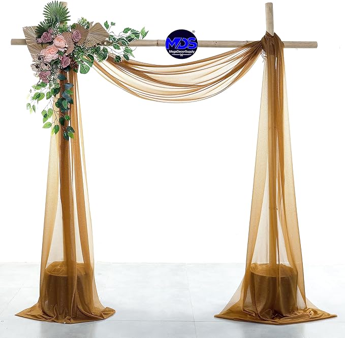 MDS Halloween Chiffon Draping Fabric - 2 Panel, 30" Wide x 30ft Long - Sheer Spooky Arbor & Canopy Drapery for Haunted House Backdrops, Party Ceilings, DIY Costumes & Themed Events - Mocha