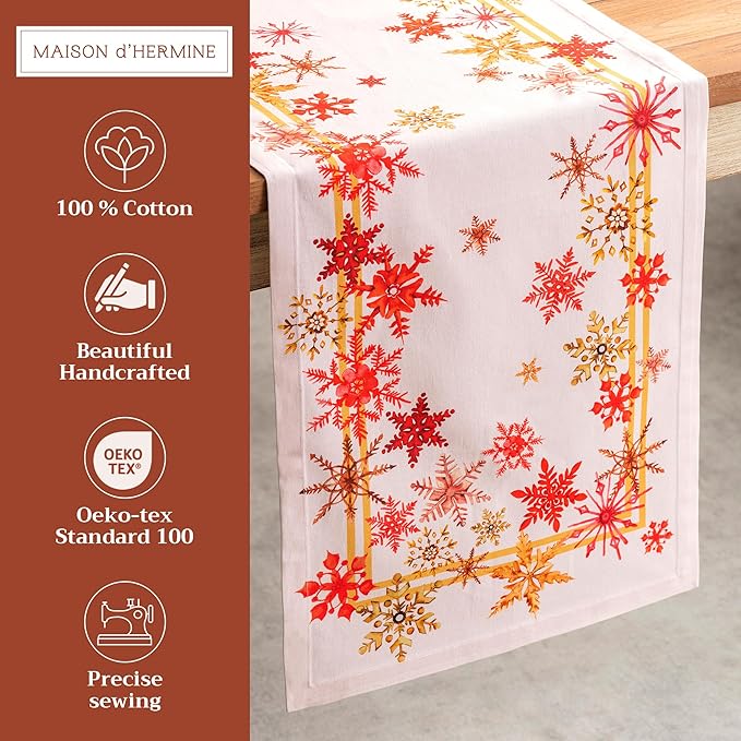 Maison d' Hermine Table Runner 100% Cotton Single Layer Table Runners 108 inches Long for Thanksgiving Christmas Decorations Home Kitchen Dining Party Wedding (Crystal Star, 14.5" x 108")