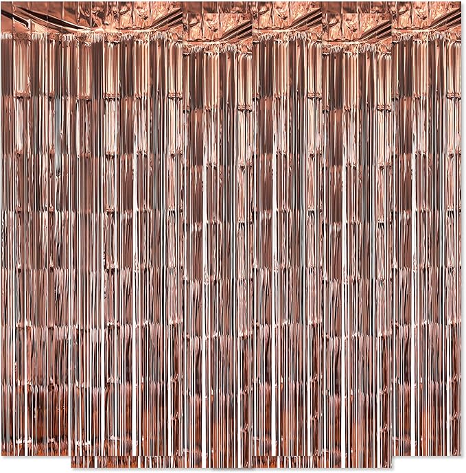 5 Pack Brown Fringe Backdrop 3.2ft x 8.2ft Silver Foil Fringe Curtains Party Tinsel Curtain Backdrop Streamers for Birthday Party Decoration Wedding Christmas Decoration (Brown)