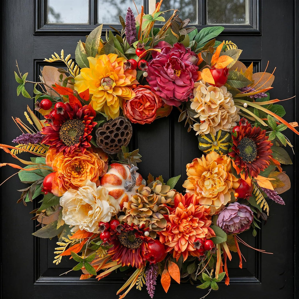 24 inch artificial harvest fall wreaths for front, main product view