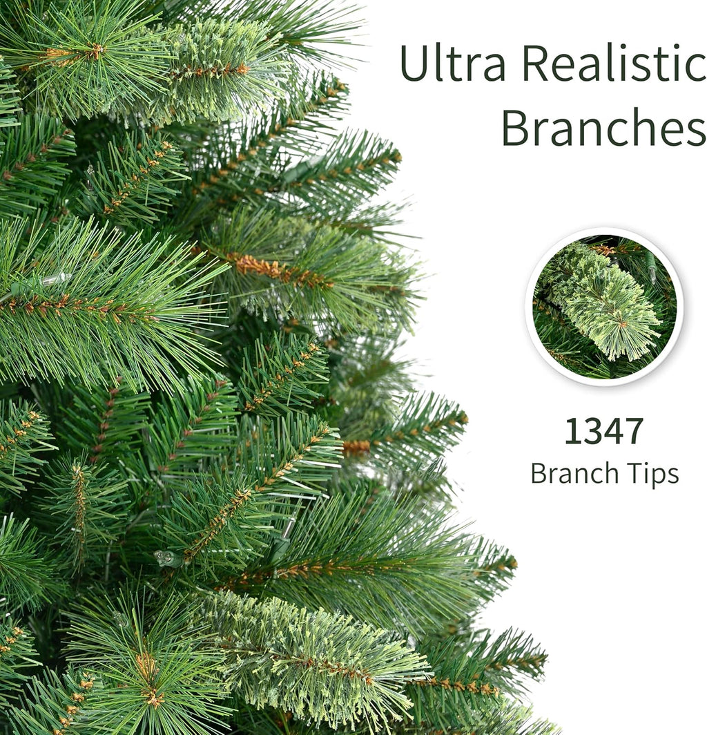 puleo international 7.5ft pre-lit teton pine christmas tree showing dimensions