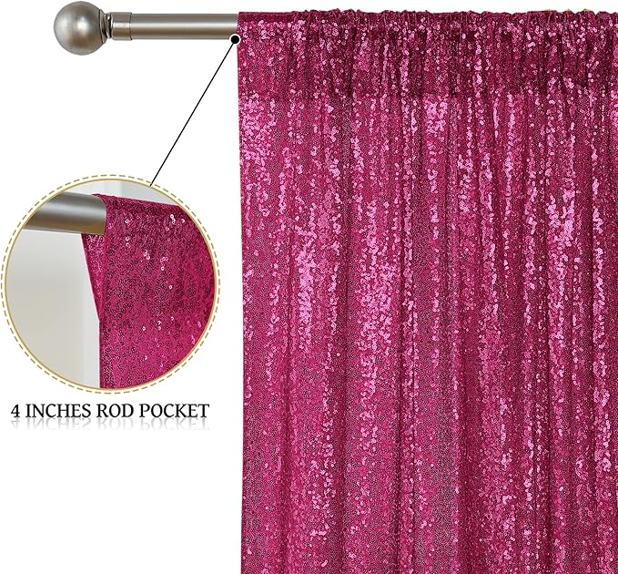 Sugargirl Fuchsia Sequin Backdrop Curtain 4 Panels 2FTx8FT Glitter Fuchsia Background Drapes Sparkle Photography Backdrop for Party Wedding Birthday Wall Decoration