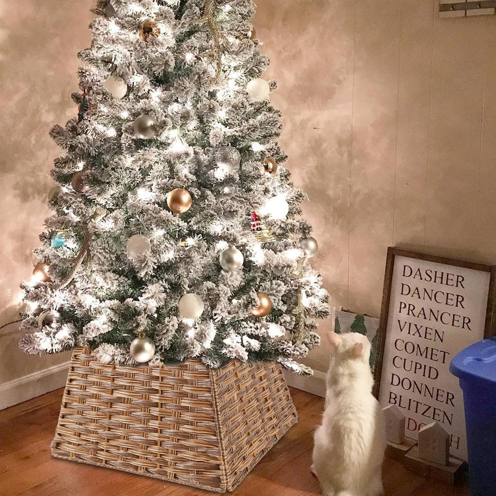 blissun christmas tree collar, plastic rattan xmas tree showing dimensions