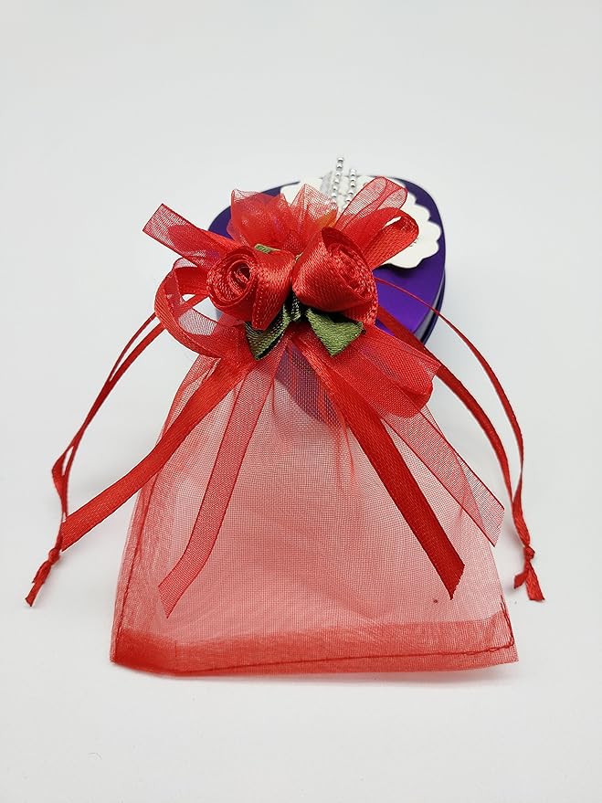 Ankirol 50pcs Sheer Organza Favor Bags For Wedding 3.8x4.8'' Gift Bags Samples Display Drawstring Rose Pouches (hot red)