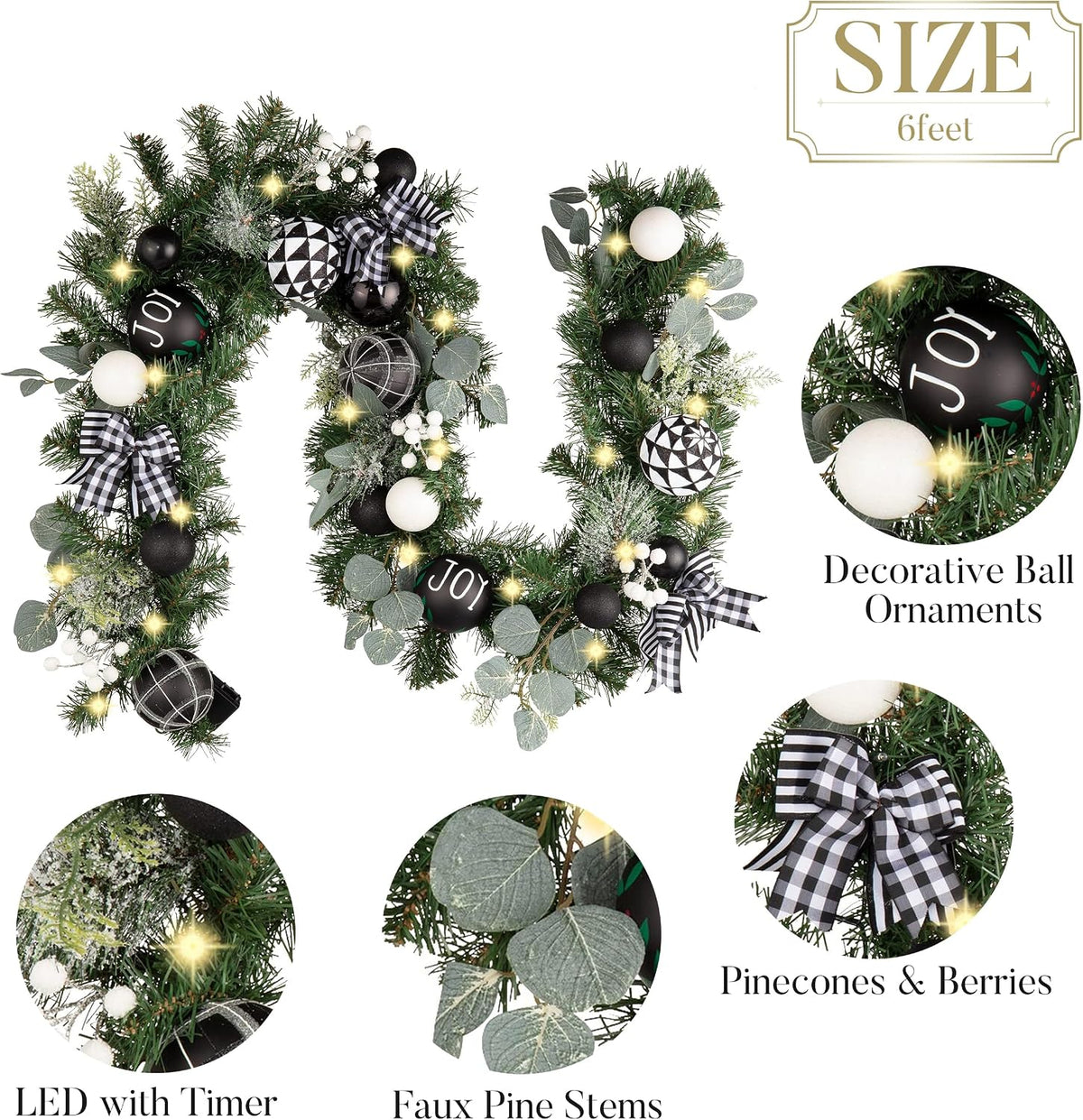valery madelyn 6ft pre-lit christmas garland with lights, package contents