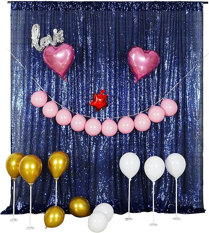 Poise3EHome Blue Sequin Backdrop,10FT x 10FT Sequin Photography Backdrop Curtain for Party Decoration, Navy Blue